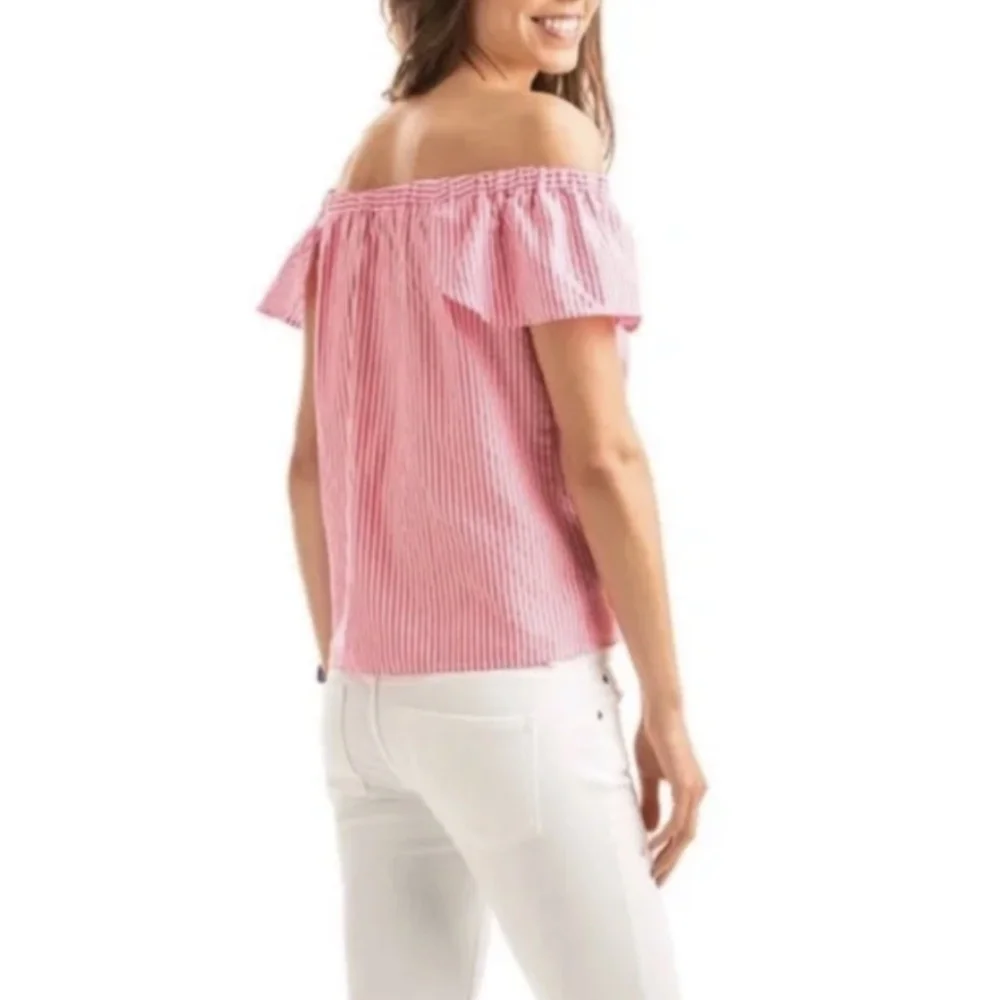 Vineyard Vines Pink White Stripe Off Shoulder Barbie Top XS - Picture 4 of 7